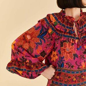 Farm Rio Pink Tropical Tapestry Long Sleeve Blouse